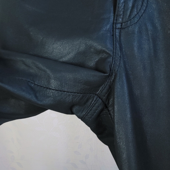 Vintage 90s Genuine Leather High Waisted Straight Leg Pants Black X & T Zeeshi - Picture 7 of 14